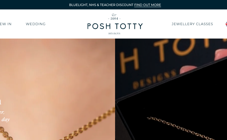 Screenshot of frontpage of posh totty website