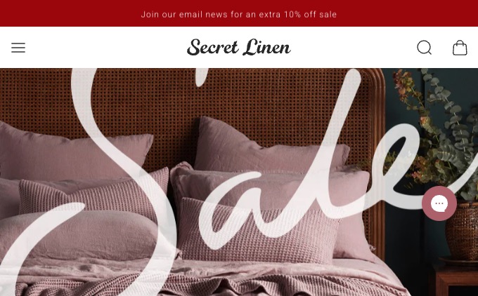 Screenshot of the Secret Linen Store Shopify storefront homepage
