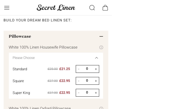 Screenshot of the Secret Linen Store Shopify storefront homepage